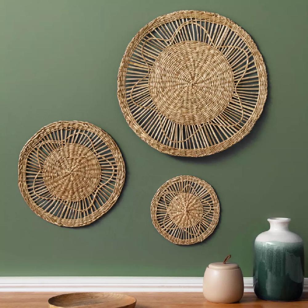 eminza Lot de 3 décorations murales roseau (D20-30-45 cm) Seagrass Naturel
