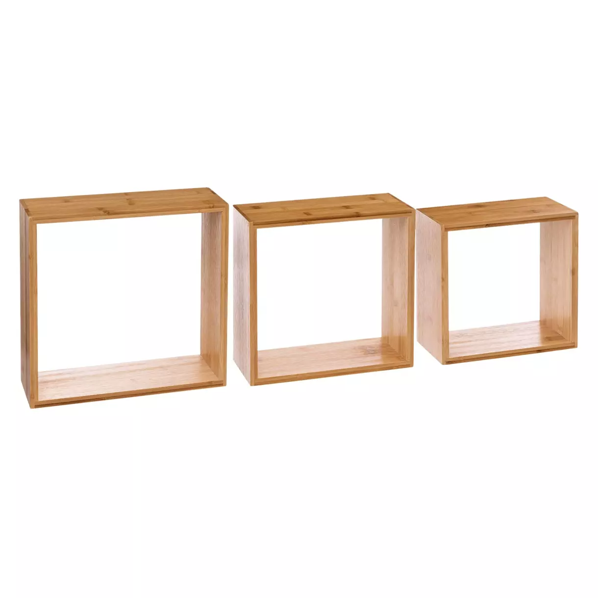 eminza Lot de 3 étagères bambou (H15-20-25 cm) Cube Fixy Naturel