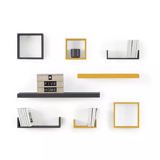 Eminza Lot De 3 étagères Bois (H15-20-25 Cm) Cube Gris