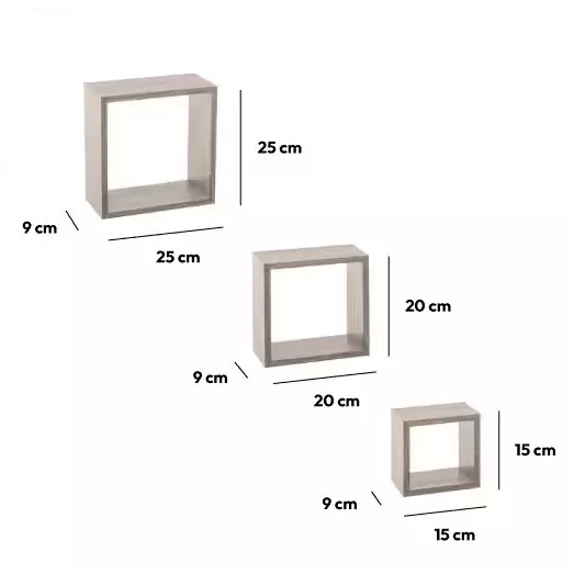 Eminza Lot De 3 étagères Bois (H15-20-25 Cm) Cube Gris