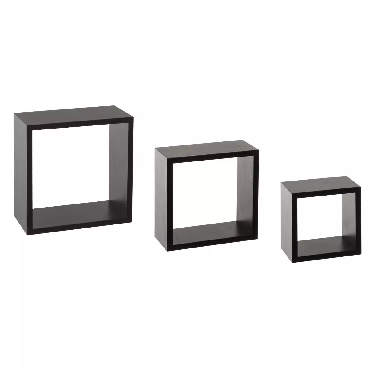 eminza Lot de 3 étagères bois (H15-20-25 cm) Cube Noir