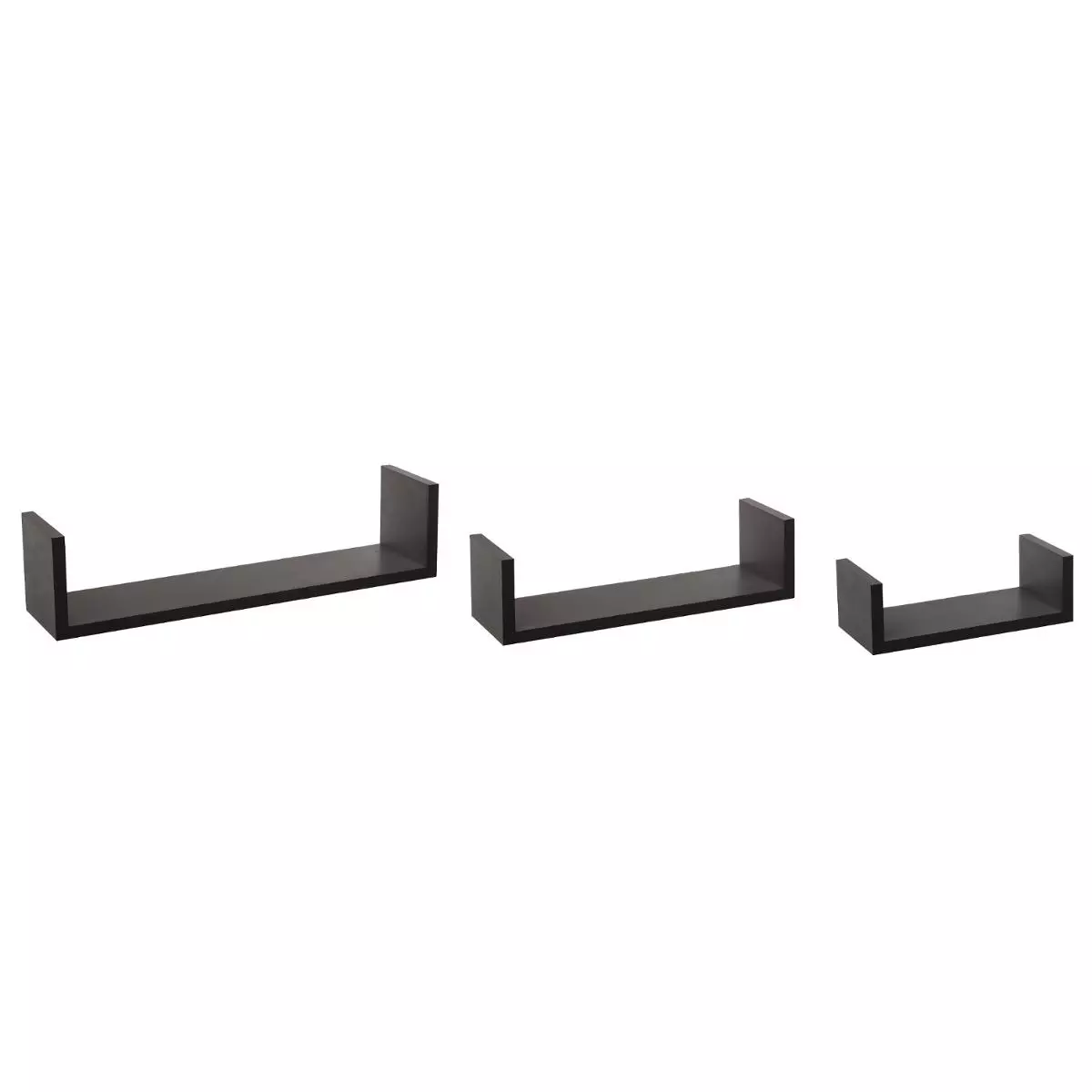eminza Lot de 3 étagères murales en bois (L22-32-42 cm) Bord Noir