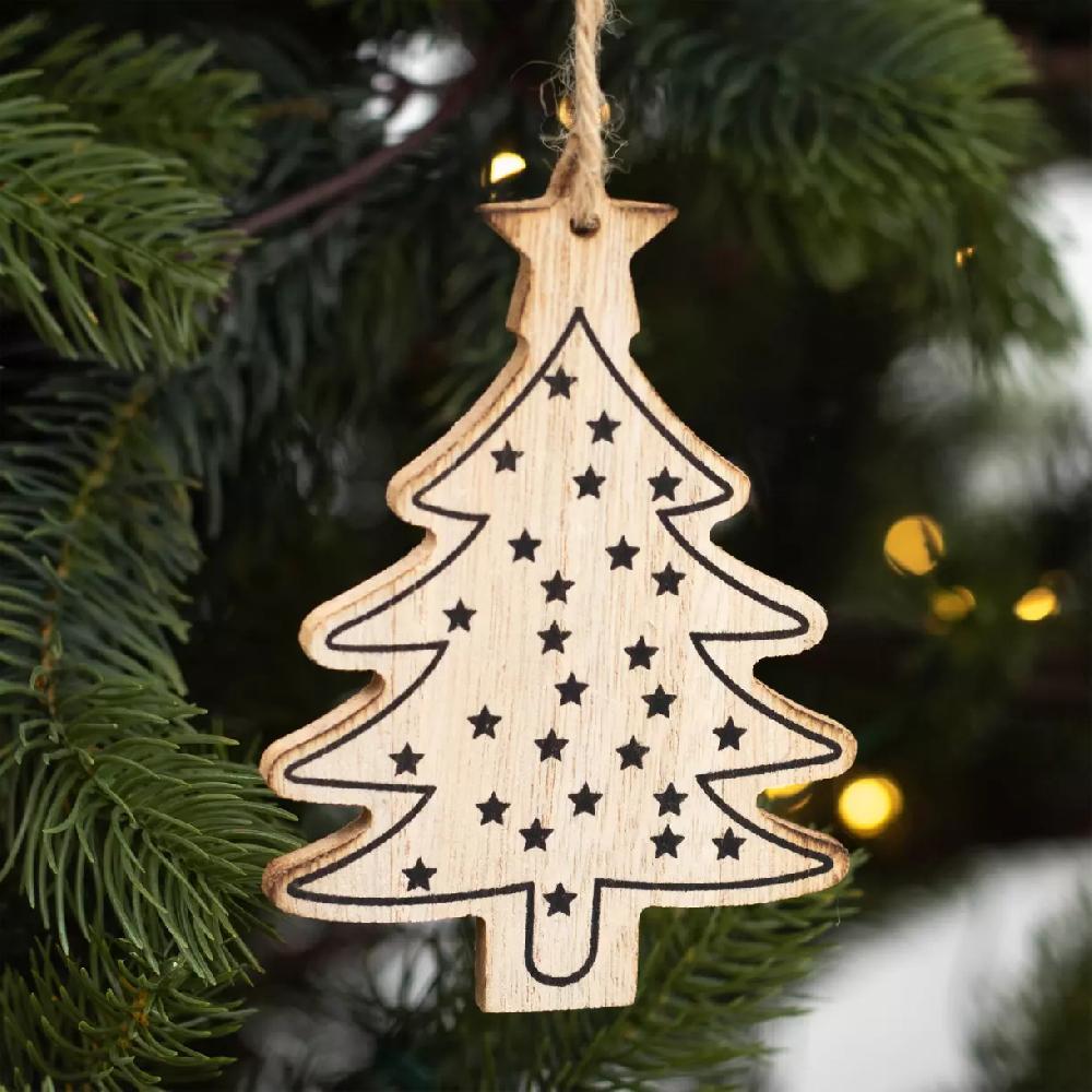 eminza Lot de 3 étoiles et sapins à suspendre (H12 cm) Bois Naturel