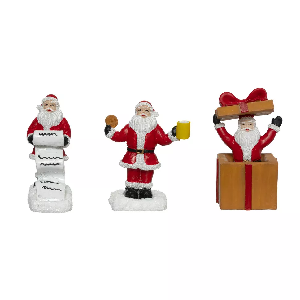 eminza Lot de 3 figurines pour village (H7 cm) Père Noël en folie