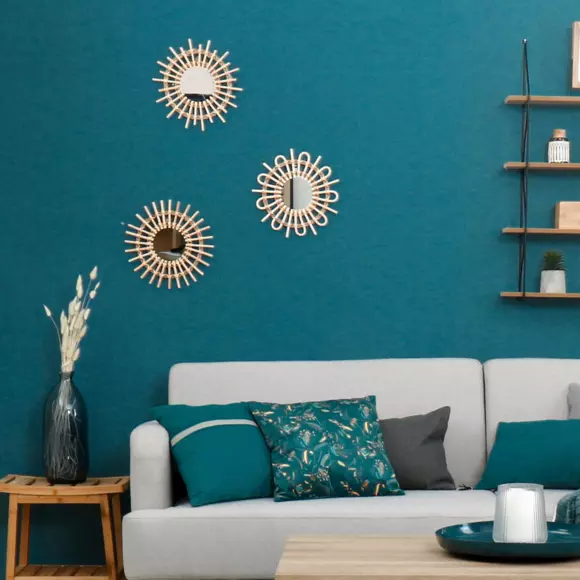 Eminza Lot De 3 Miroirs (D28 Cm) Soleil Rotin Naturel