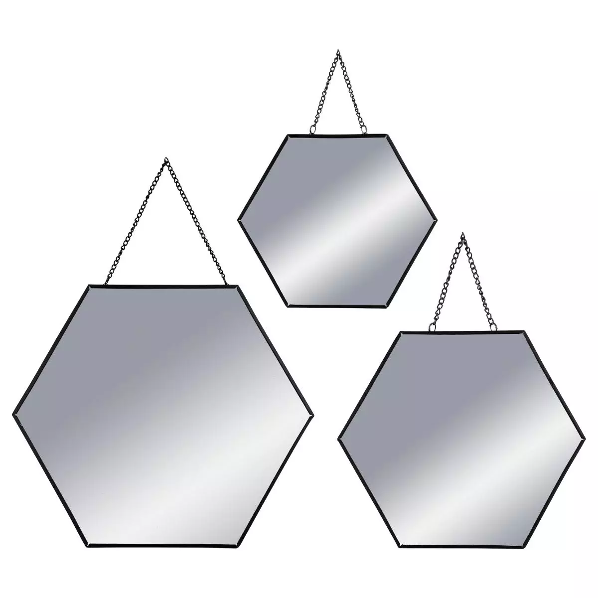 eminza Lot de 3 miroirs en métal (H26 cm) Hexagonal Noir