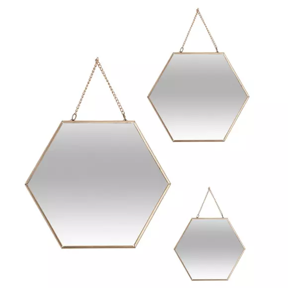 Eminza Lot De 3 Miroirs En Métal (H26 Cm) Hexagonal Or