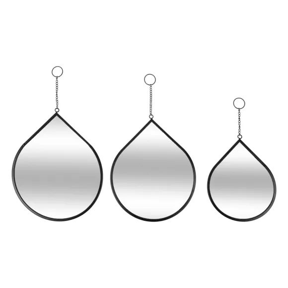 Eminza Lot De 3 Miroirs Muraux Gouttes Métal (H29.5 Cm) Leny Noir