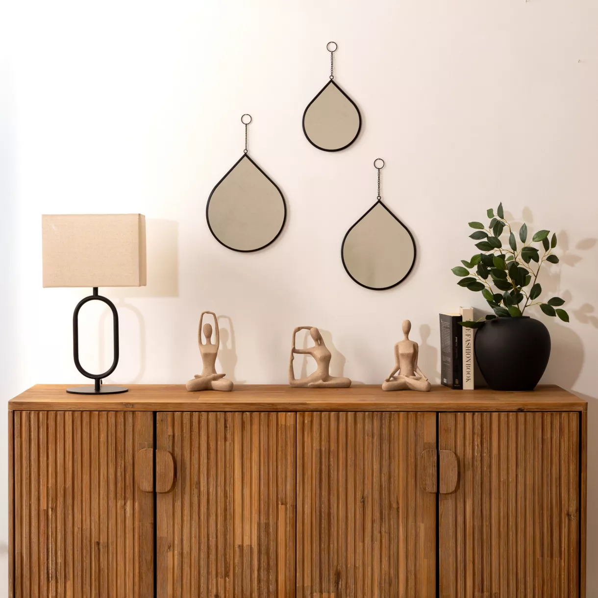 eminza Lot de 3 miroirs muraux gouttes métal (H29.5 cm) Leny Noir