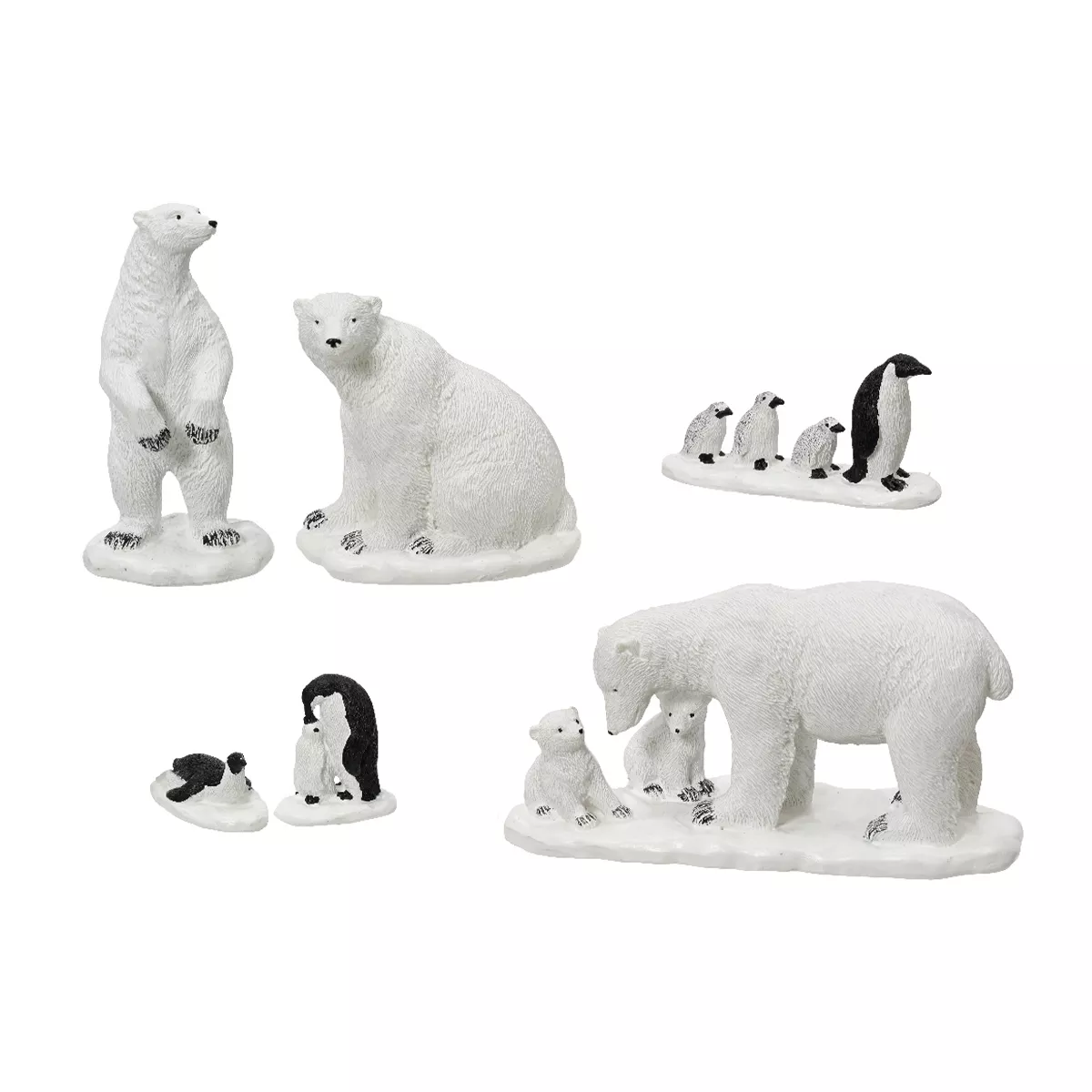 eminza Lot de 3 ours polaires et 3 pingouins pour village de Noël