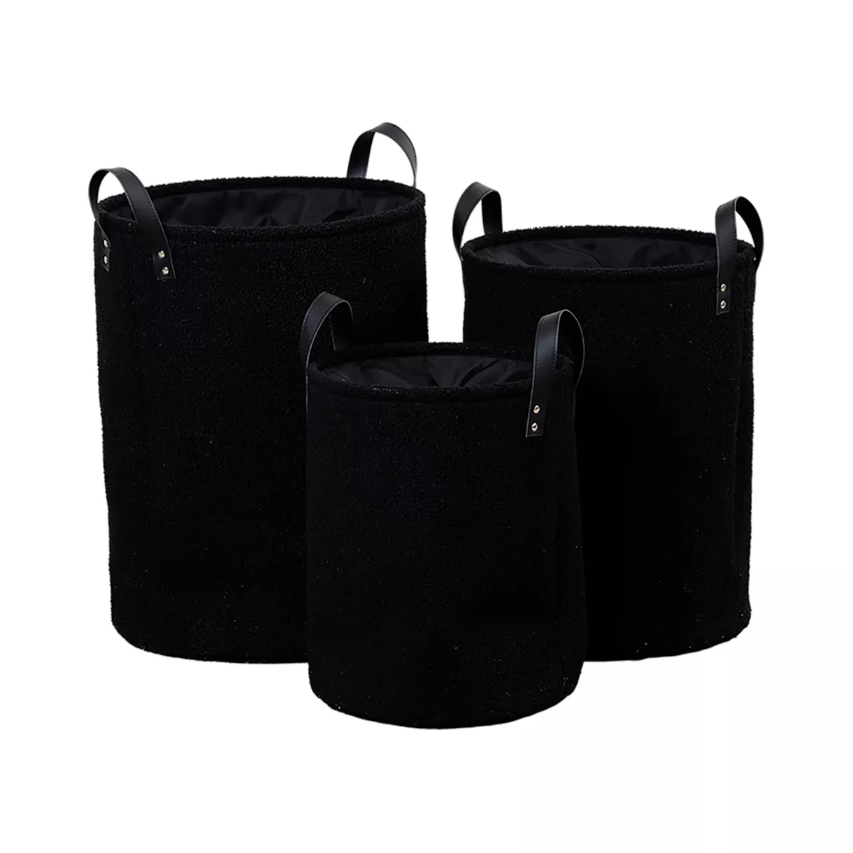 eminza Lot de 3 paniers à linge bouclette (H54 cm) Avoriaz Noir
