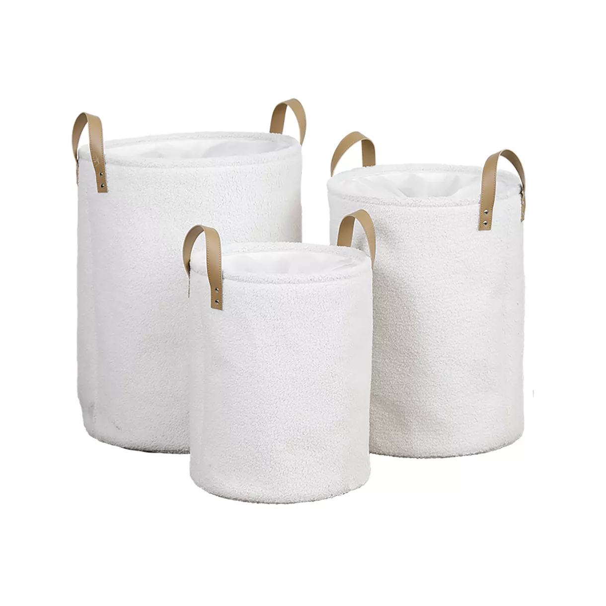 eminza Lot de 3 paniers à linge bouclette (H54 cm) Avoriaz Blanc