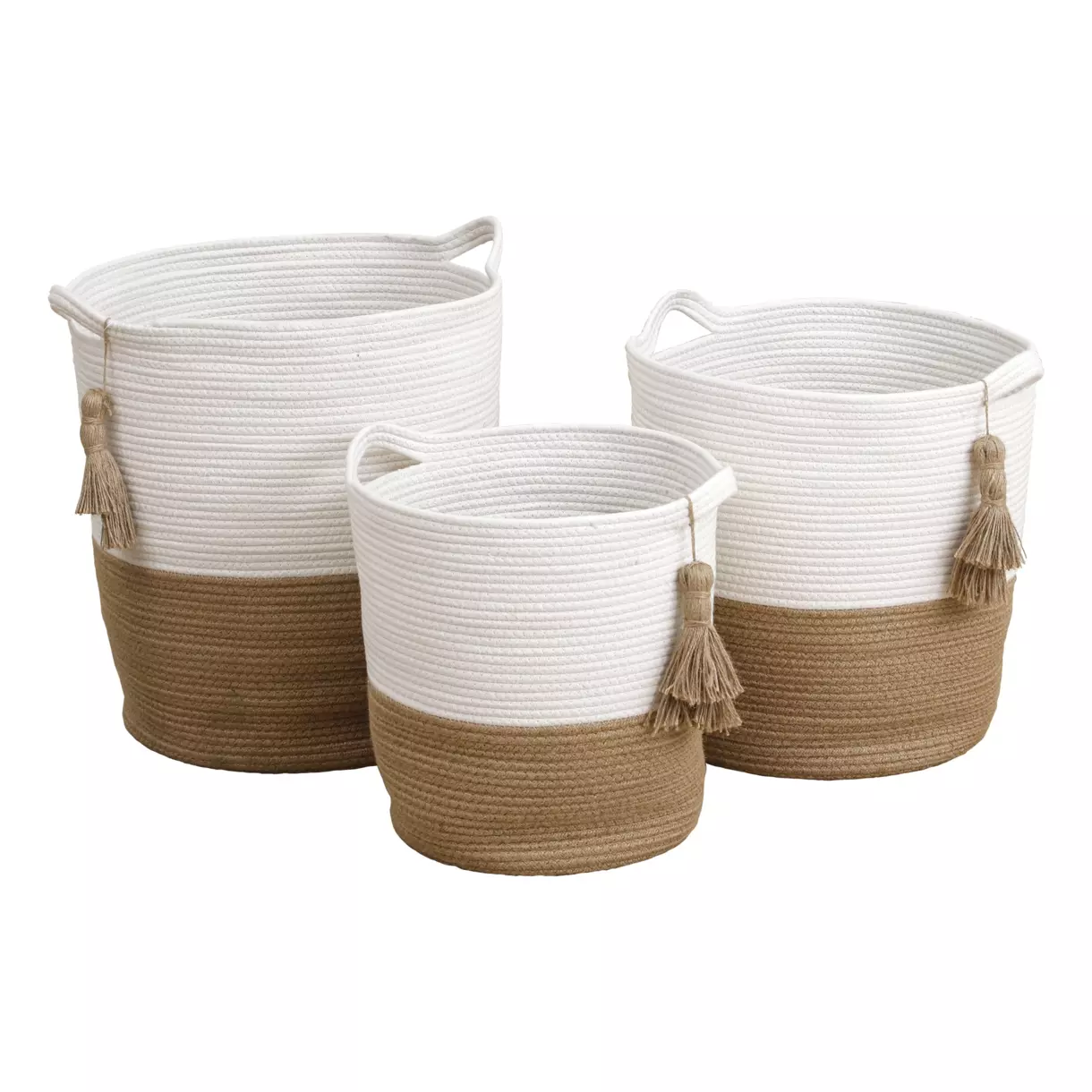 eminza Lot de 3 paniers à linge (H47 cm) Pompons Camel