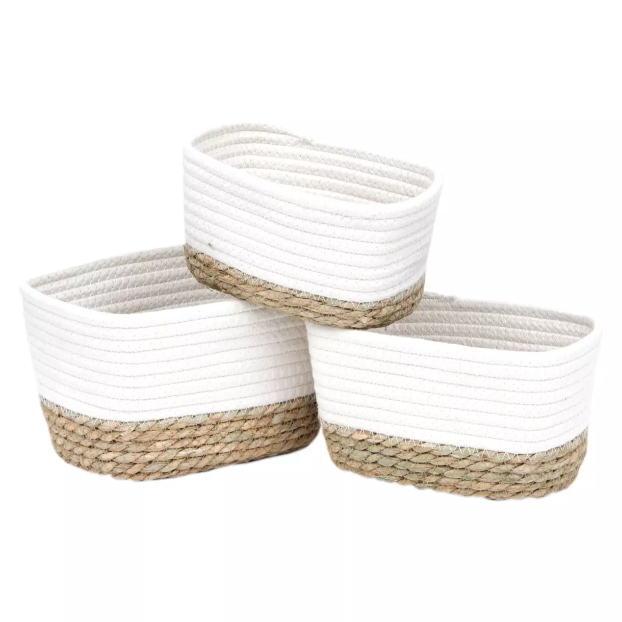 eminza Lot de 3 paniers de rangement (H13 cm) Timeless Blanc