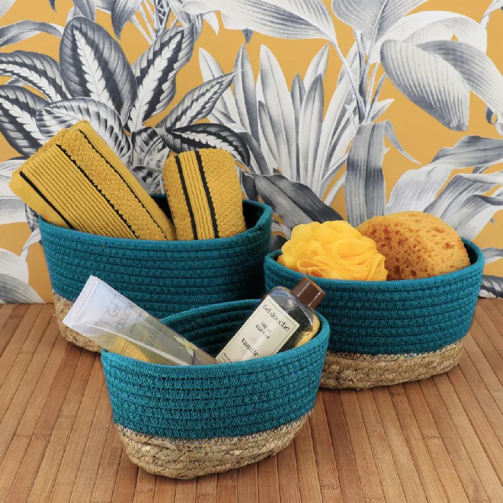 eminza Lot de 3 paniers de rangement (H13 cm) Timeless Bleu tahitien