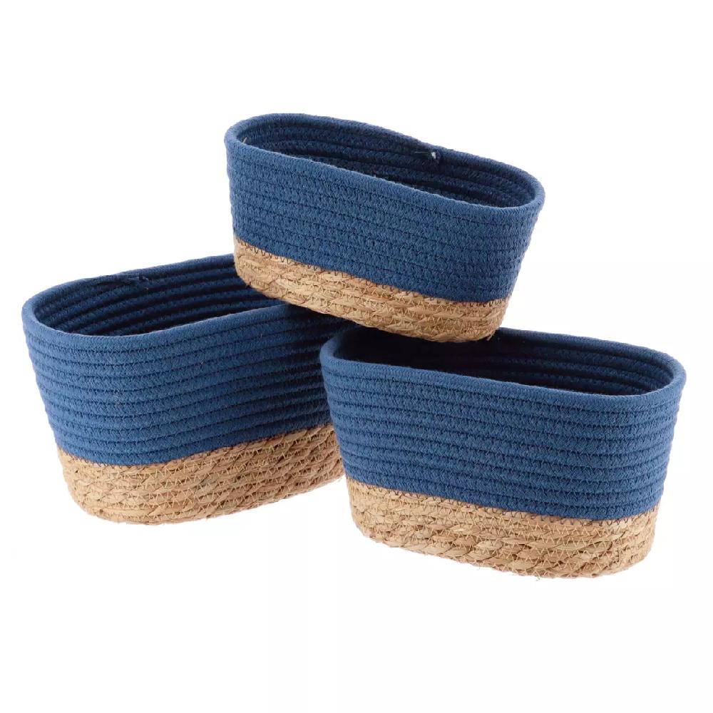 eminza Lot de 3 paniers de rangement (H13 cm) Timeless Bleu indigo