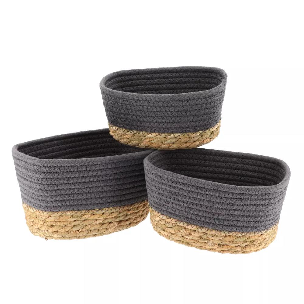 eminza Lot de 3 paniers de rangement (H13 cm) Timeless Gris