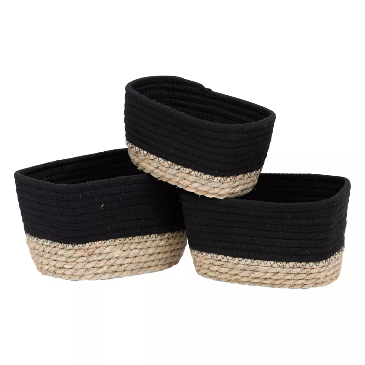 eminza Lot de 3 paniers de rangement (H13 cm) Timeless Noir