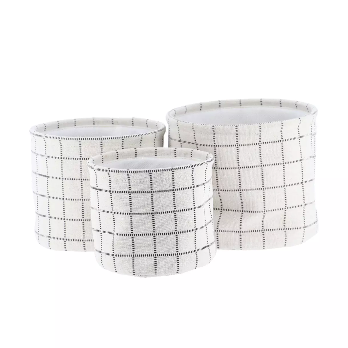 eminza Lot de 3 paniers de rangement (H17 cm) Carreaux Blanc