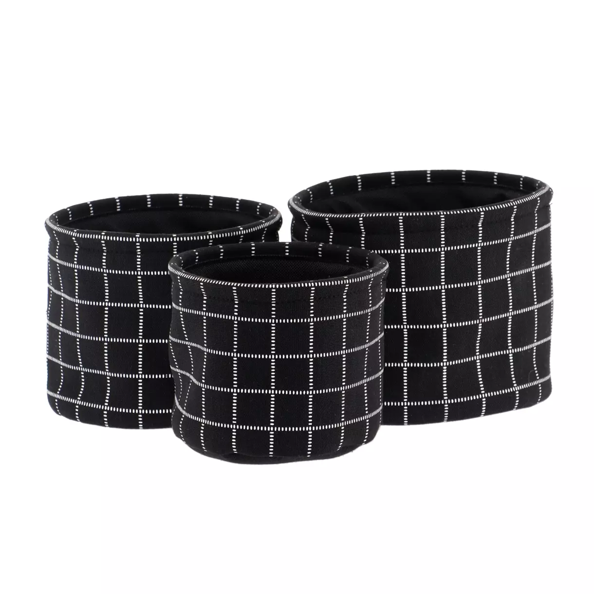 eminza Lot de 3 paniers de rangement (H17 cm) Carreaux Noir