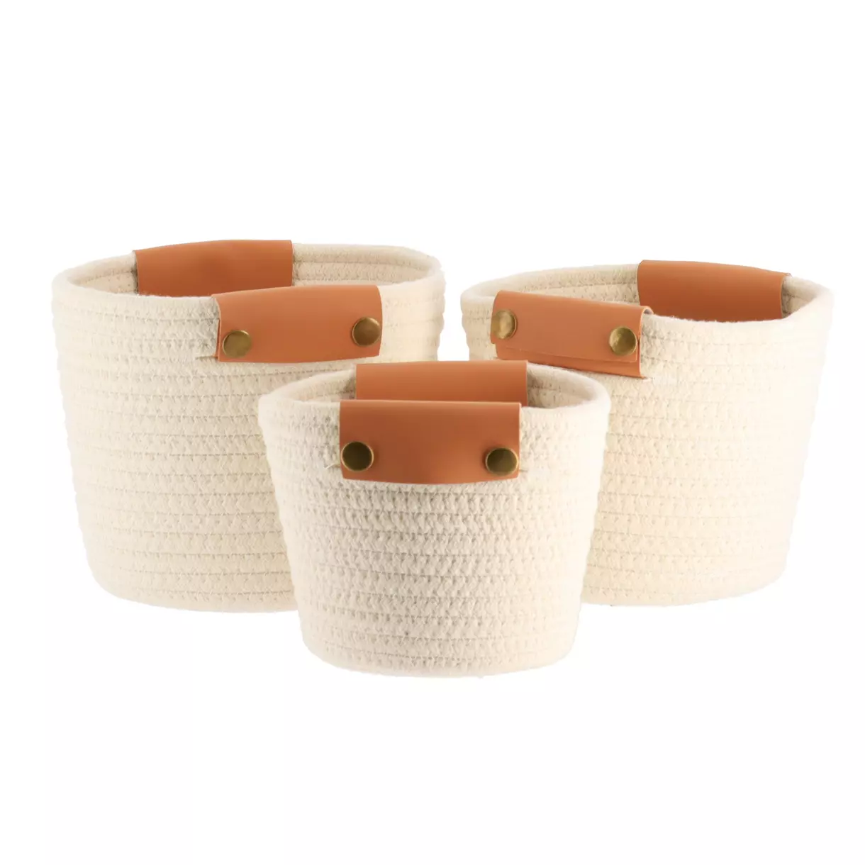 eminza Lot de 3 paniers de rangement (H19 cm) Similicuire Blanc