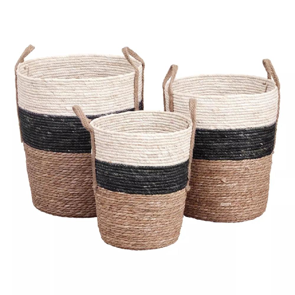 eminza Lot de 3 paniers de rangement (H48 cm) Corde Noir