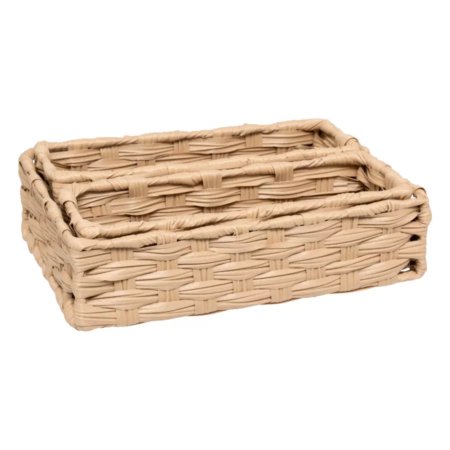 Eminza Lot De 3 Paniers De Rangement Tressés Bas (27 X 20 Cm) Garlic Beige