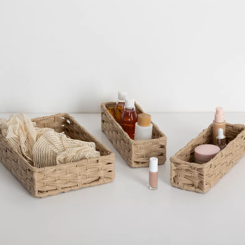 eminza Lot de 3 paniers de rangement tressés bas (27 x 20 cm) Garlic Beige