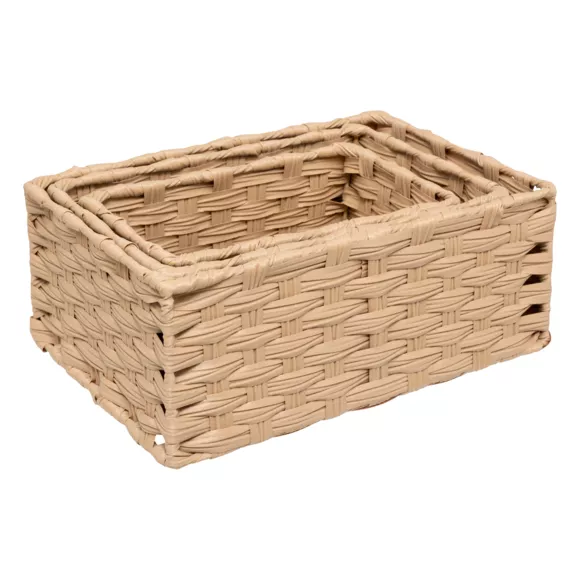 Eminza Lot De 3 Paniers De Rangement Tressés Hauts (30 X 21 Cm) Garlic Beige