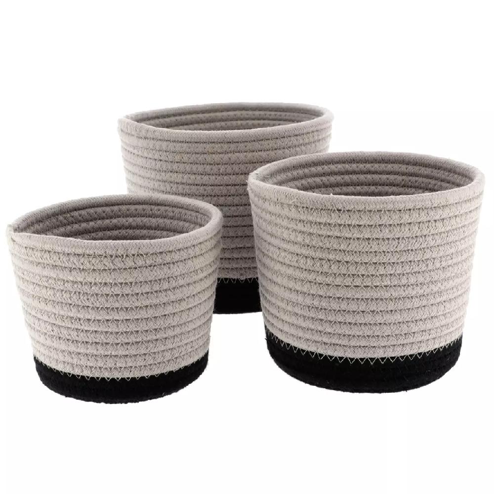 eminza Lot de 3 paniers (H16 cm) Black Line Ficelle/Noir