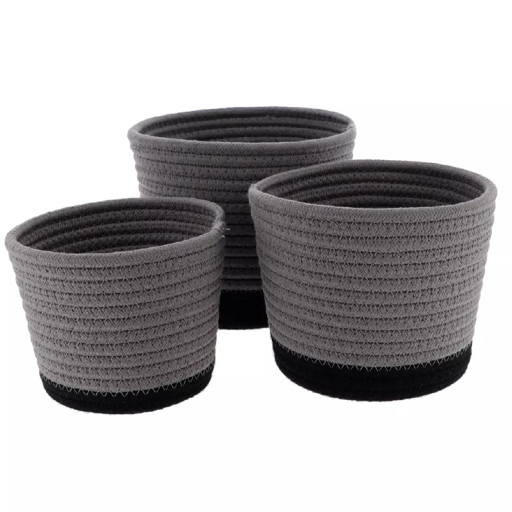 eminza Lot de 3 paniers (H16 cm) Black Line Gris/Noir