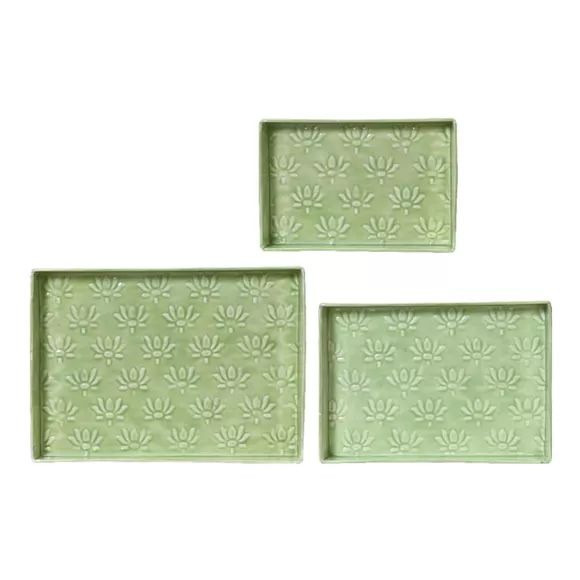 Eminza Lot De 3 Plateaux Décoratifs (34 X 24 Cm) Fleurs D'Ésmée Vert Pomme