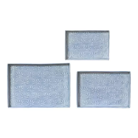 Eminza Lot De 3 Plateaux Décoratifs (34 X 24 Cm) Fleurs D'Ésmée Bleu