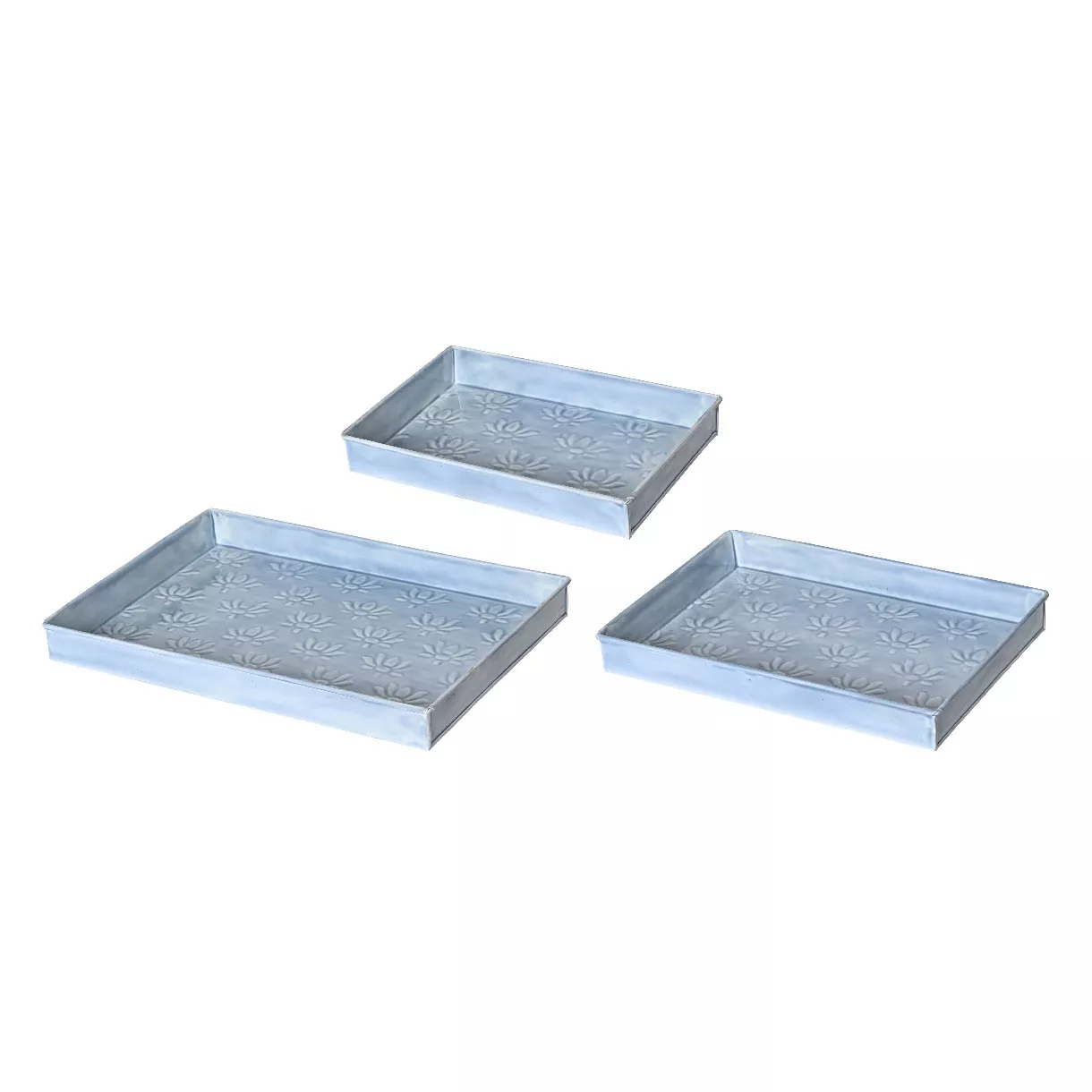 eminza Lot de 3 plateaux décoratifs (34 x 24 cm) Fleurs d'Ésmée Bleu