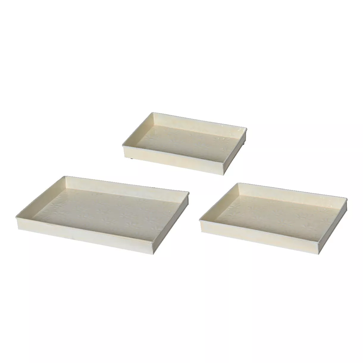eminza Lot de 3 plateaux décoratifs (34 x 24 cm) Fleurs d'Ésmée Crème