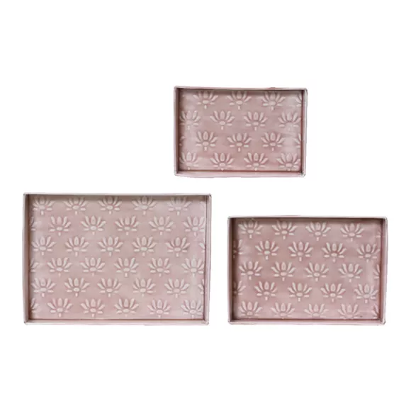 Eminza Lot De 3 Plateaux Décoratifs (34 X 24 Cm) Fleurs D'Ésmée Rose Pâle