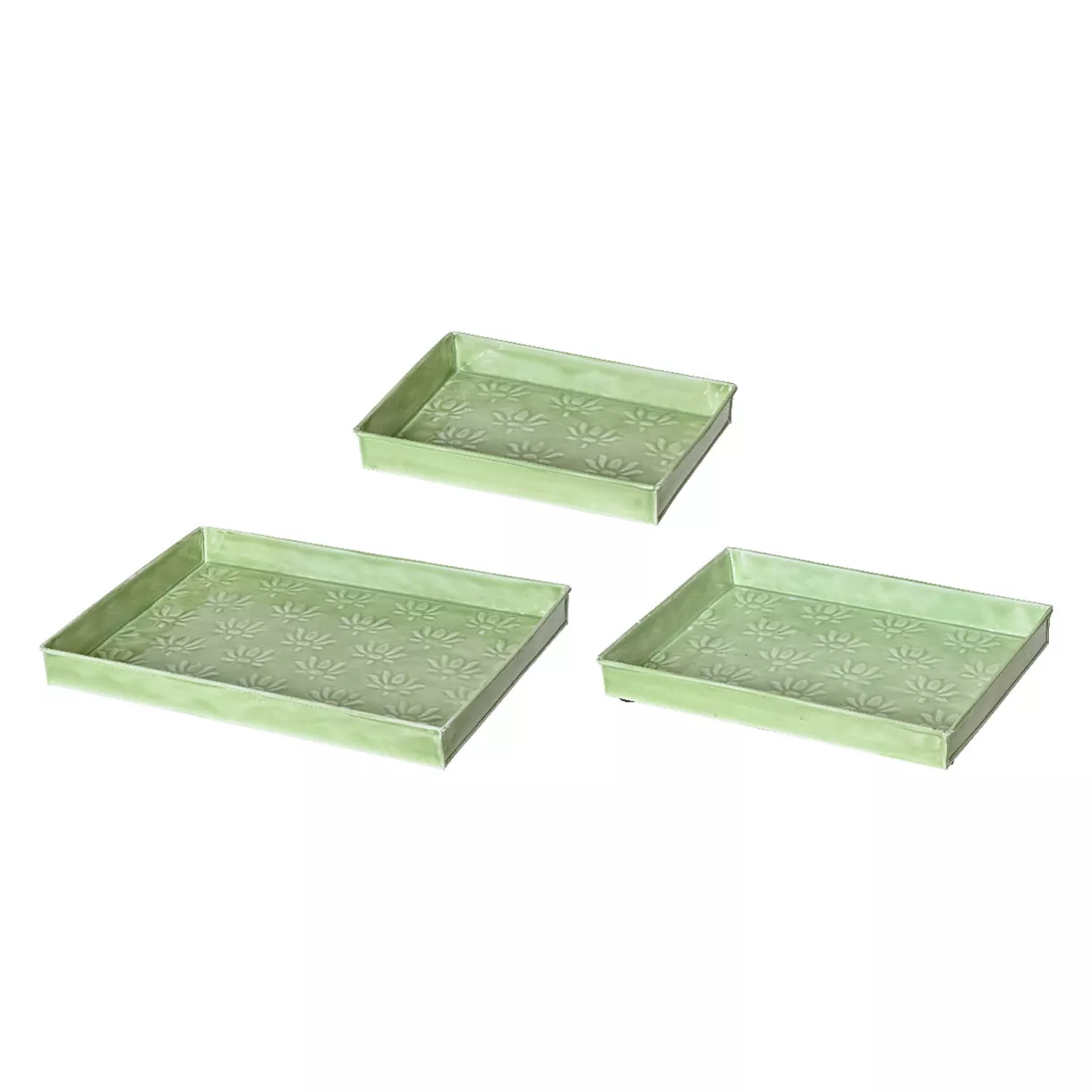 eminza Lot de 3 plateaux décoratifs (34 x 24 cm) Fleurs d'Ésmée Vert pomme