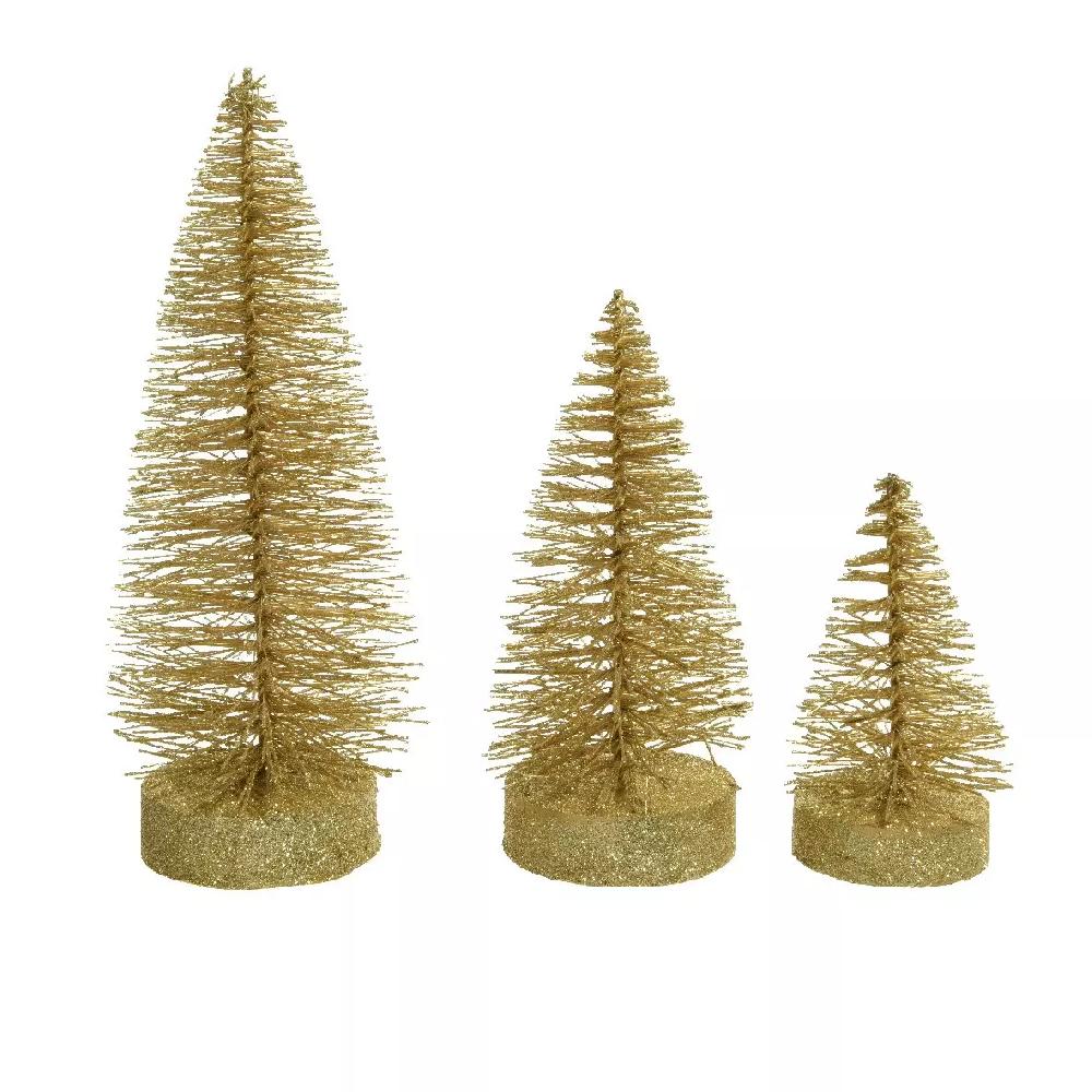 eminza Lot de 3 sapins à parsemer (H10-15-20 cm) Christmas Fir Or