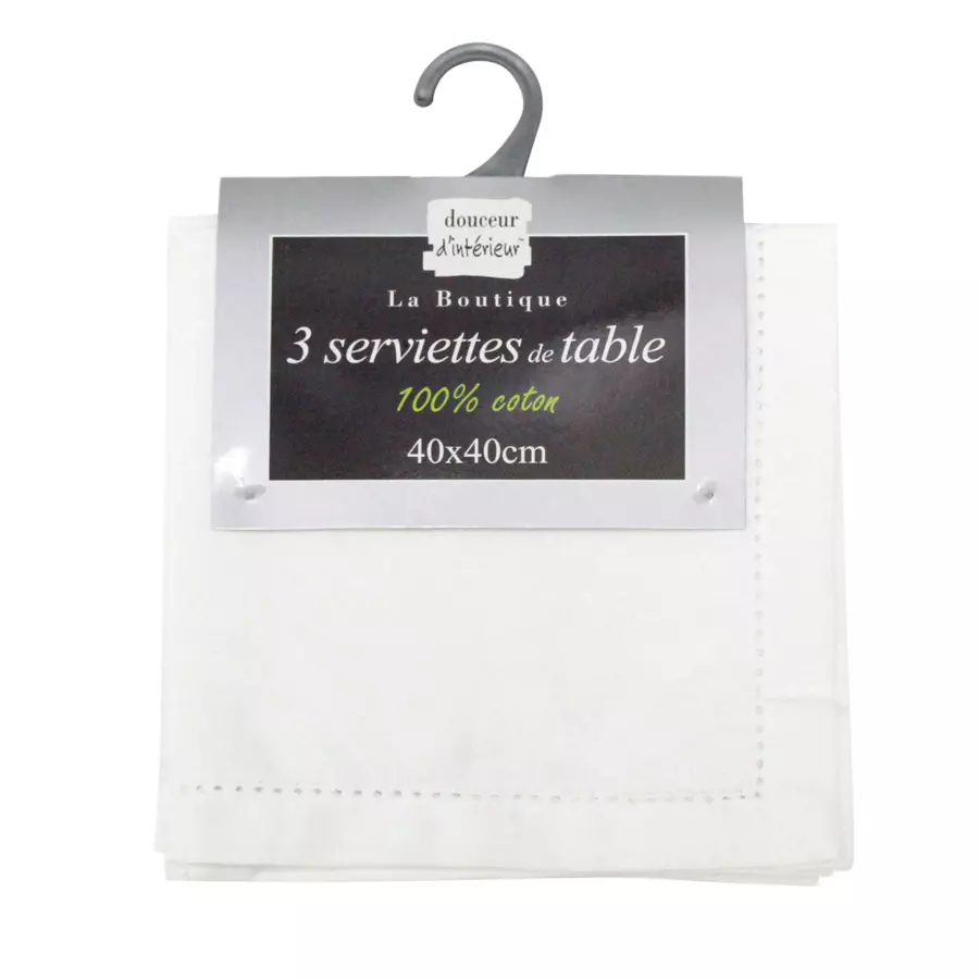 Eminza Lot De 3 Serviettes Coton (40 X 40 Cm) Charline Blanc