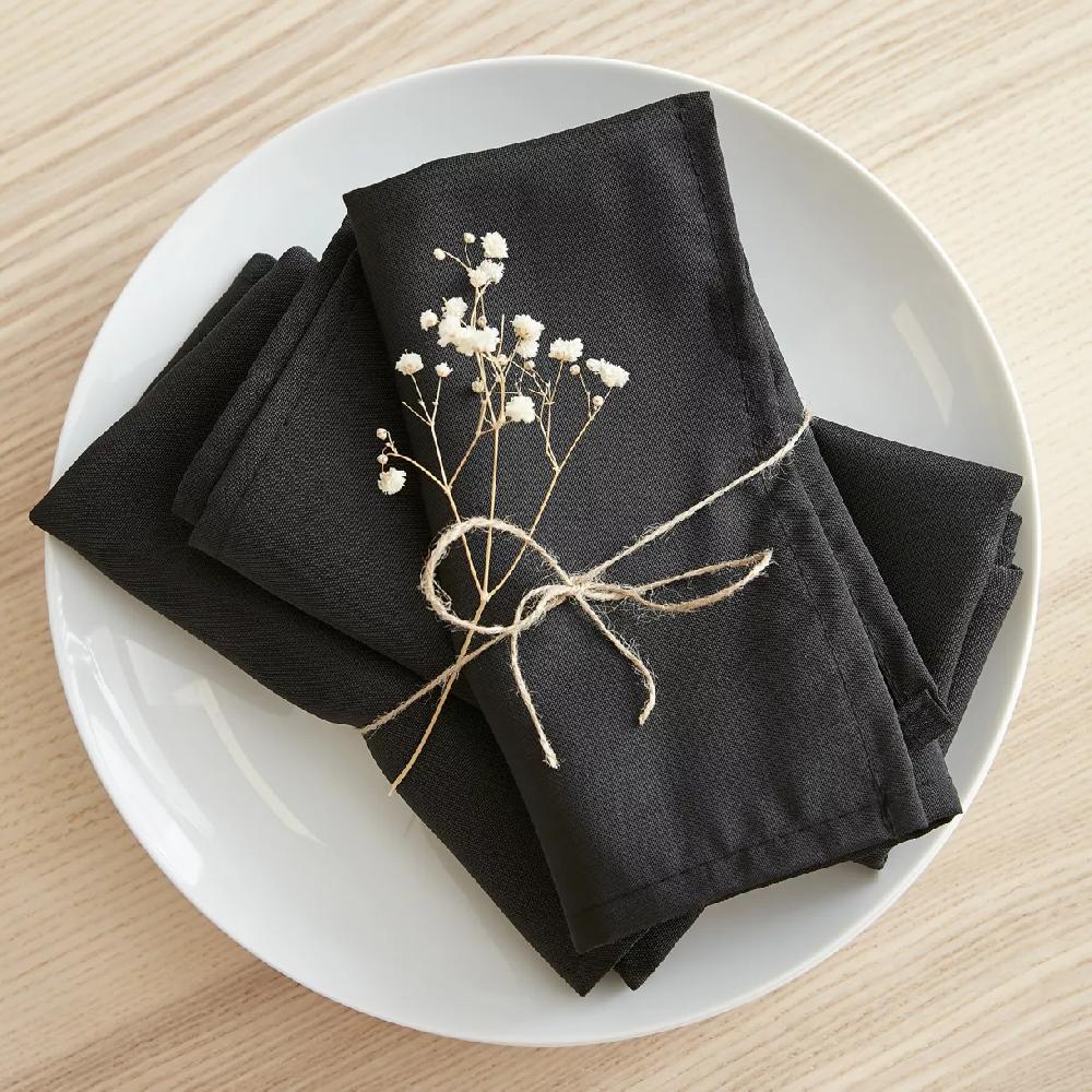 eminza Lot de 3 serviettes de table polyester (40 x 40 cm) Elise Noires