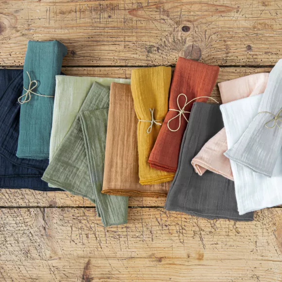 Eminza Lot De 3 Serviettes Gaze De Coton (40 X 40 Cm) Gaïa Beige Pampa