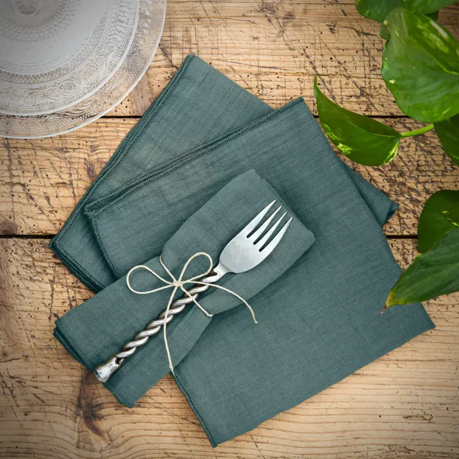 Eminza Lot De 3 Serviettes Gaze De Coton (40 X 40 Cm) Gaïa Bleu Canard