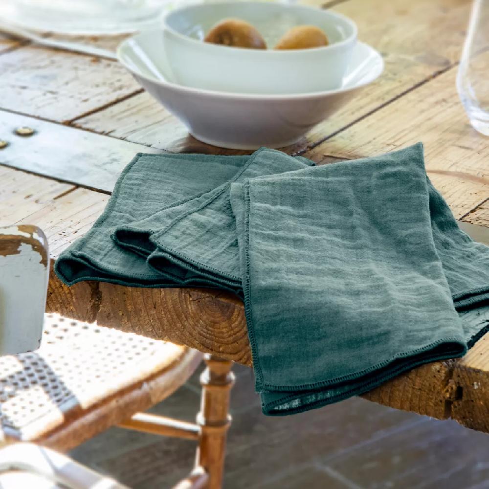 eminza Lot de 3 serviettes gaze de coton (40 x 40 cm) Gaïa Bleu canard