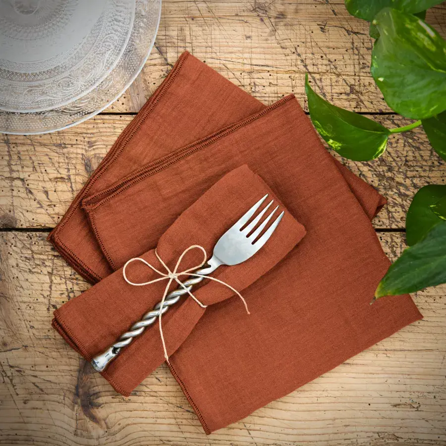 Eminza Lot De 3 Serviettes Gaze De Coton (40 X 40 Cm) Gaïa Terracotta