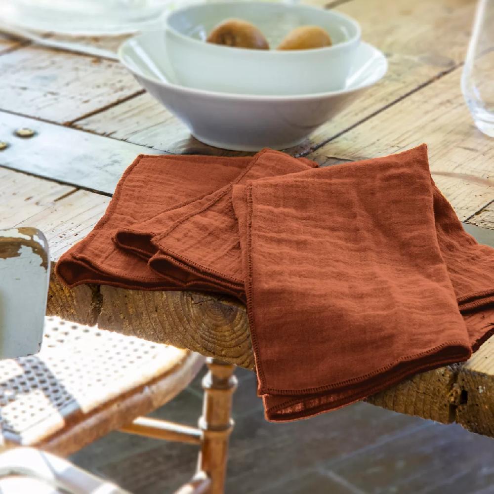 eminza Lot de 3 serviettes gaze de coton (40 x 40 cm) Gaïa Terracotta