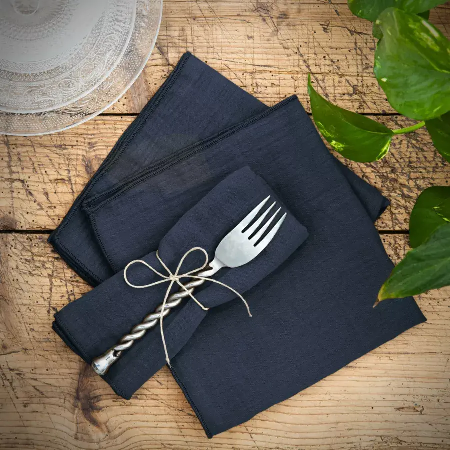 Eminza Lot De 3 Serviettes Gaze De Coton (40 X 40 Cm) Gaïa Bleu Nuit