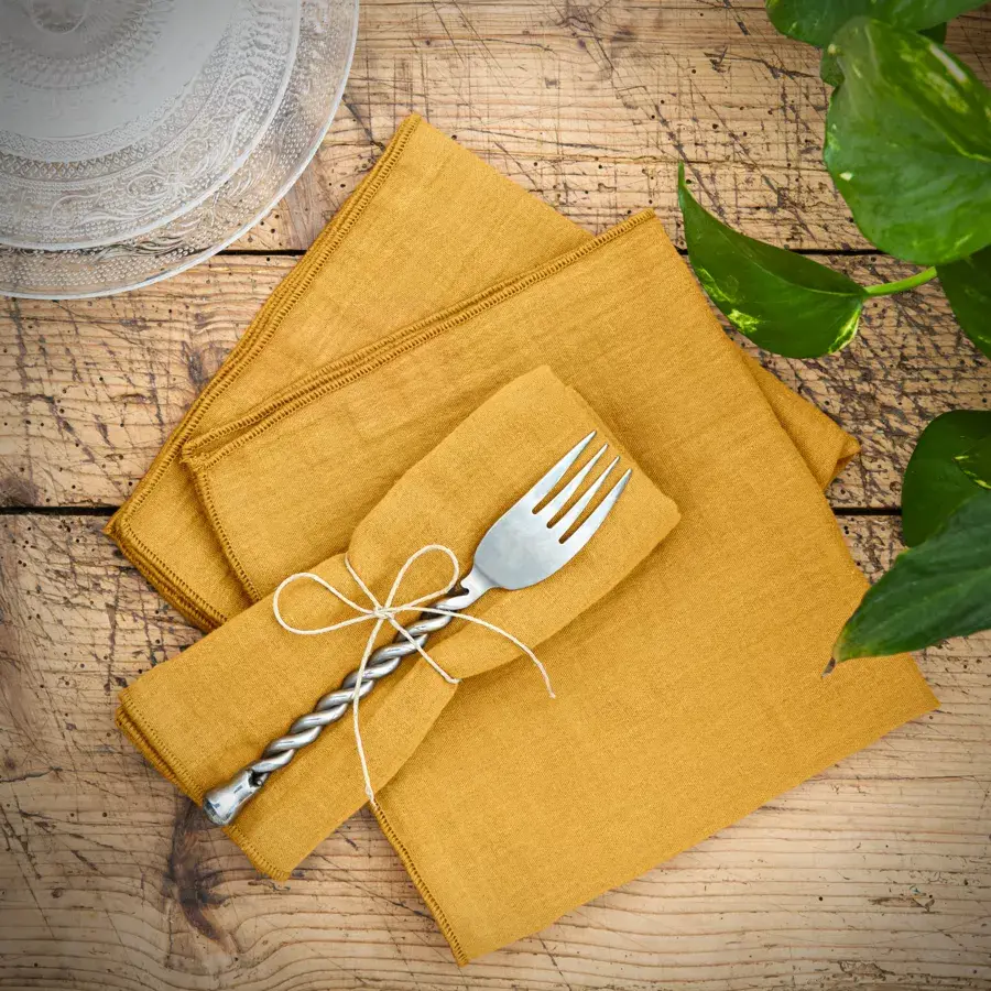 Eminza Lot De 3 Serviettes Gaze De Coton (40 X 40 Cm) Gaïa Jaune Safran