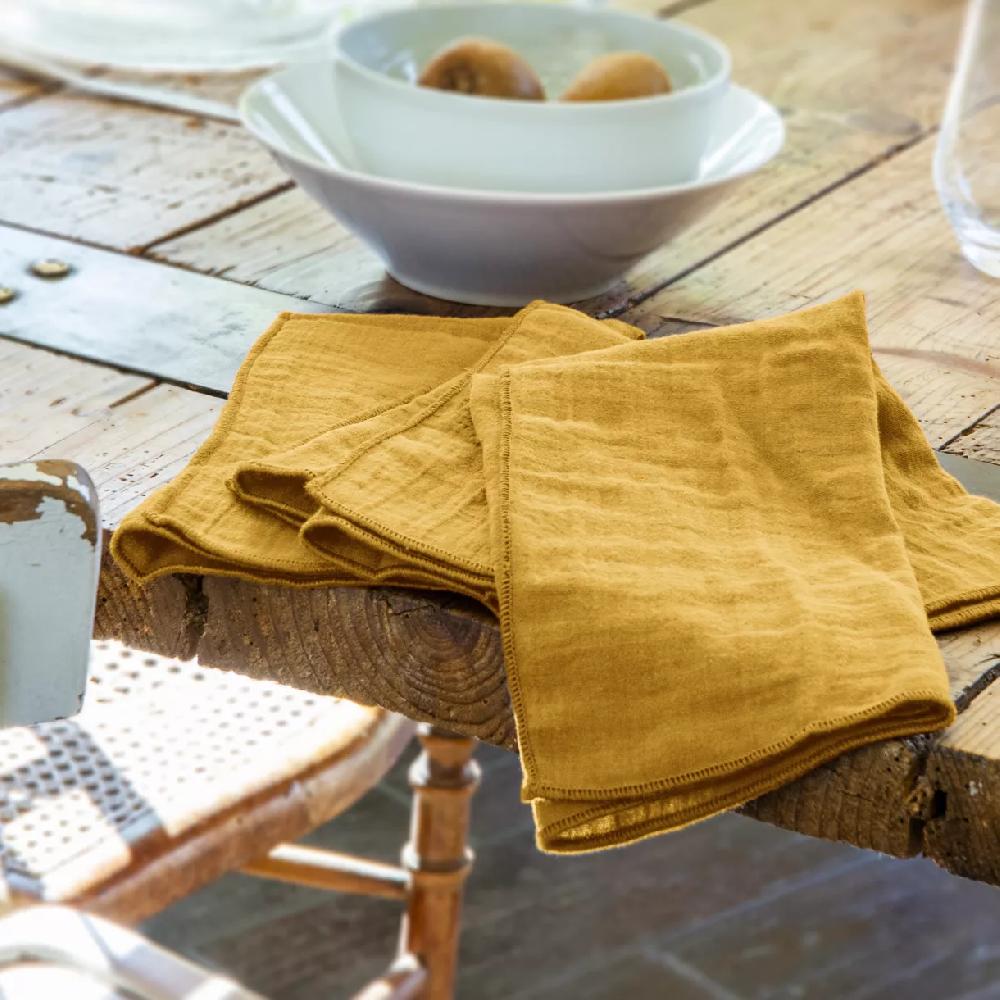 eminza Lot de 3 serviettes gaze de coton (40 x 40 cm) Gaïa Jaune safran