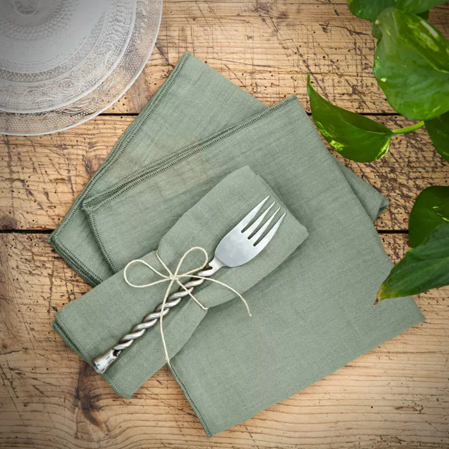 Eminza Lot De 3 Serviettes Gaze De Coton (40 X 40 Cm) Gaïa Vert Eucalyptus