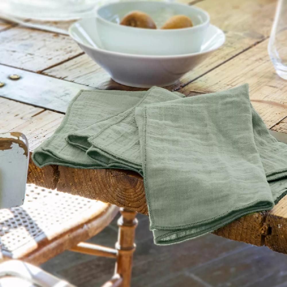 eminza Lot de 3 serviettes gaze de coton (40 x 40 cm) Gaïa Vert eucalyptus
